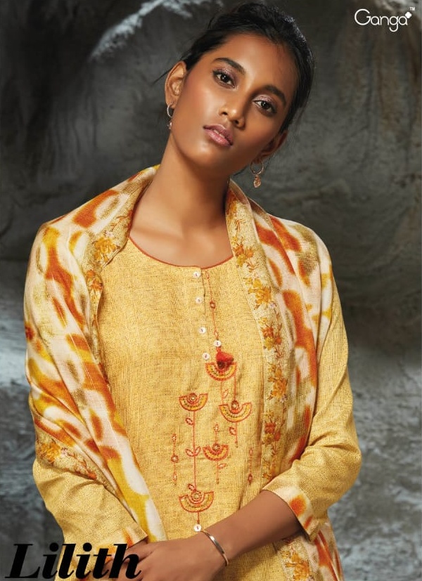 Ganga Lilith 7746-7755 Series Modal Satin Print With Embroid...