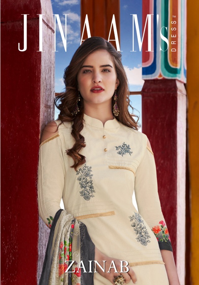 Jinaam's Dress Zainab Digital Printed Embroidered Cotton Sat...