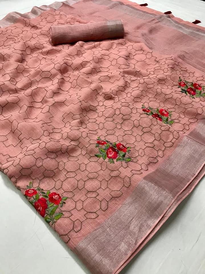 Lt Fabrics Ruchi Designer Embroidered Linen Silk Sarees Coll...