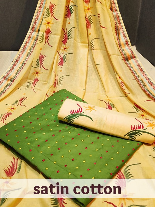 Satin Cotton Designer Printed Pure Satin Cotton Dress Materi...