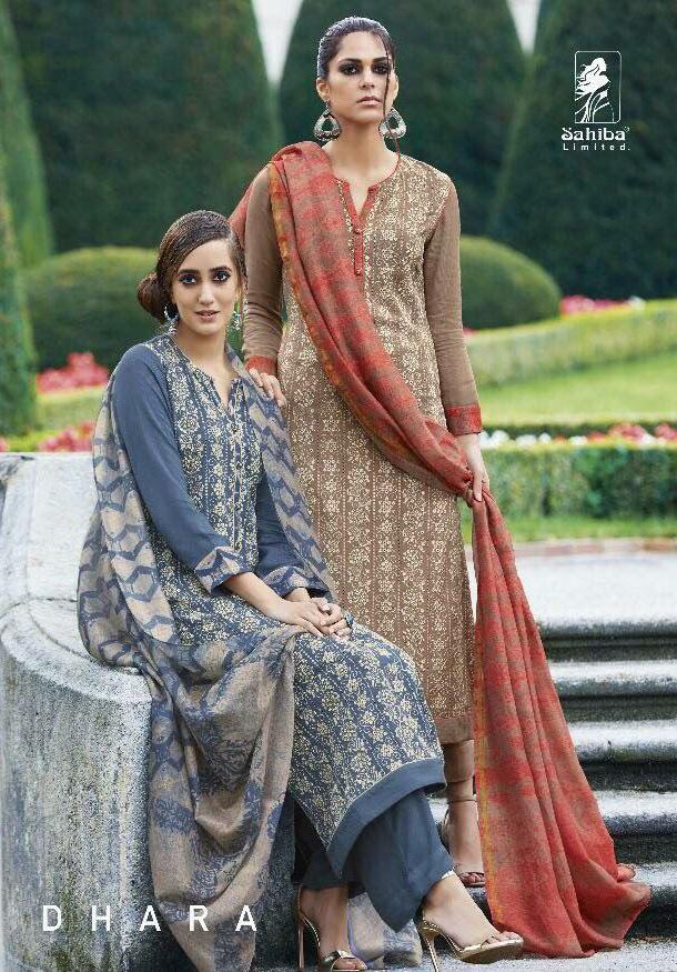 Sahiba Dhara Printed Cotton Satin With Embroidery Work Dress...