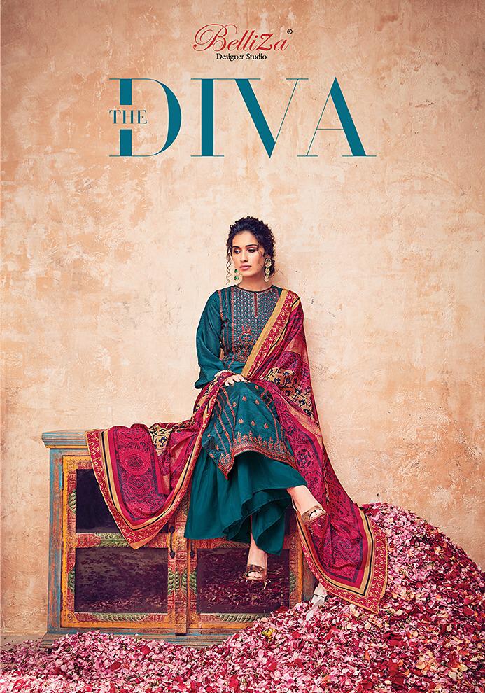 Belliza Designer Studio The Diva Pure Handloom Silk With Fan...