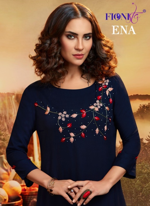Fionista Ena Designer Rayon And Cotton With Handwork Readyma...