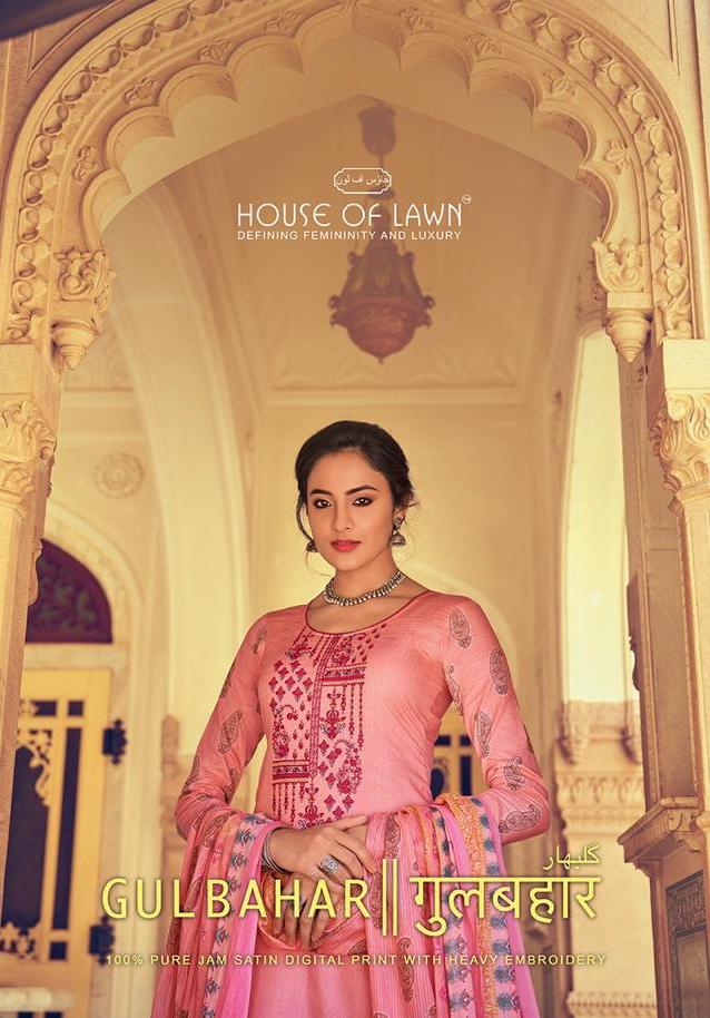 House Of Lawn Gulbahar Printed Pure Jam Satin With Embroider...