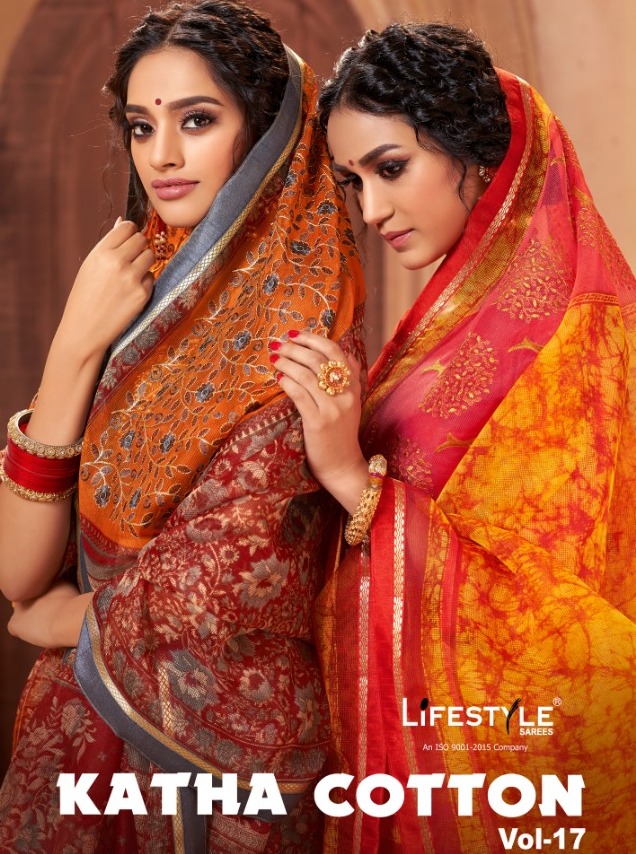 Lifestyle Sarees Katha Cotton Vol 17 Printed Rajjo Net Saree...