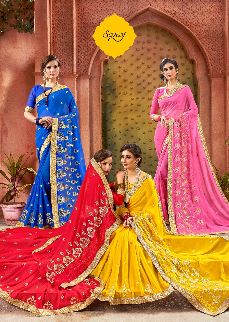 Saroj Man Mohini Georgette With Heavy Embroidery Work Sarees...