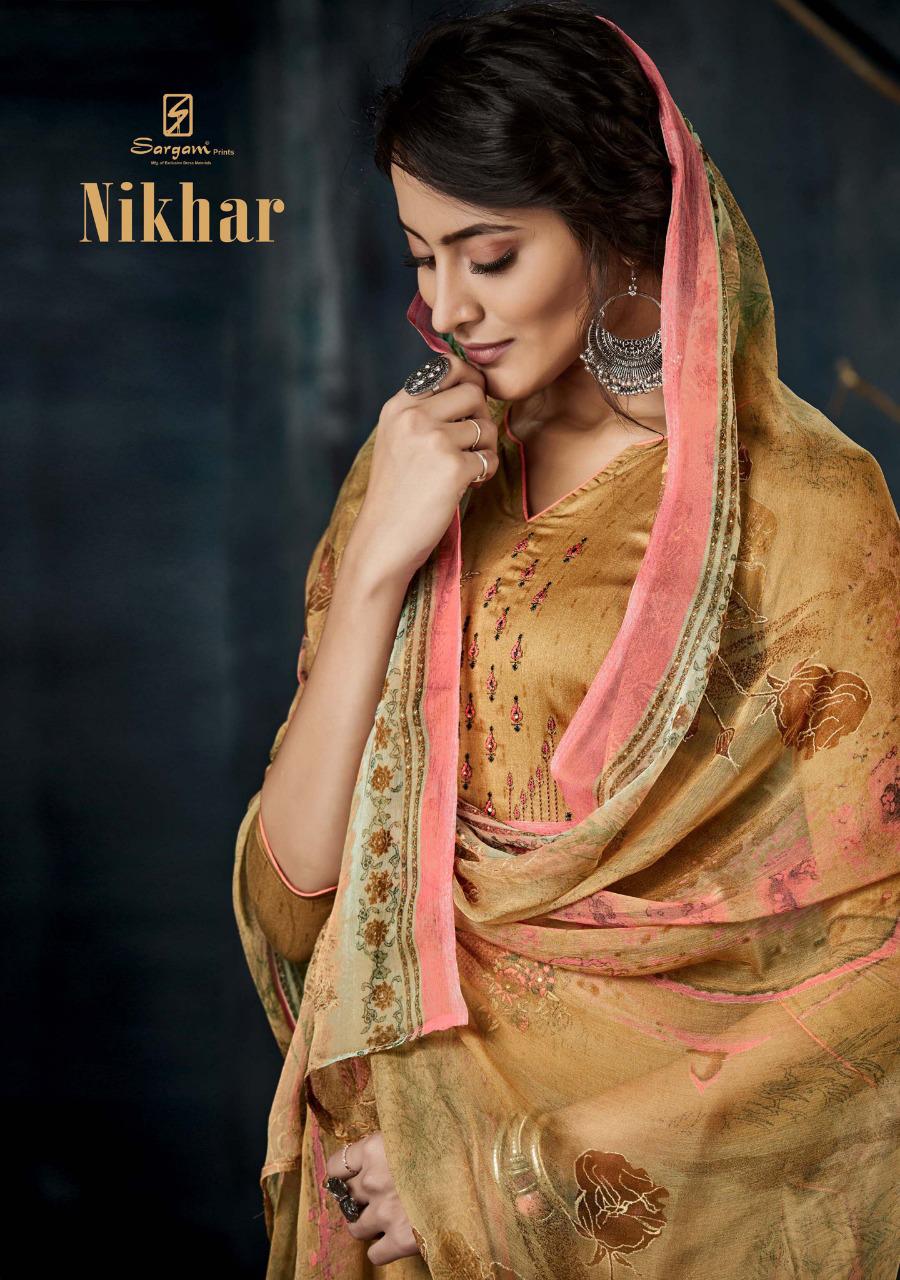 Sargam Prints Nikhar Printed Pure Jam With Embroidery Work D...
