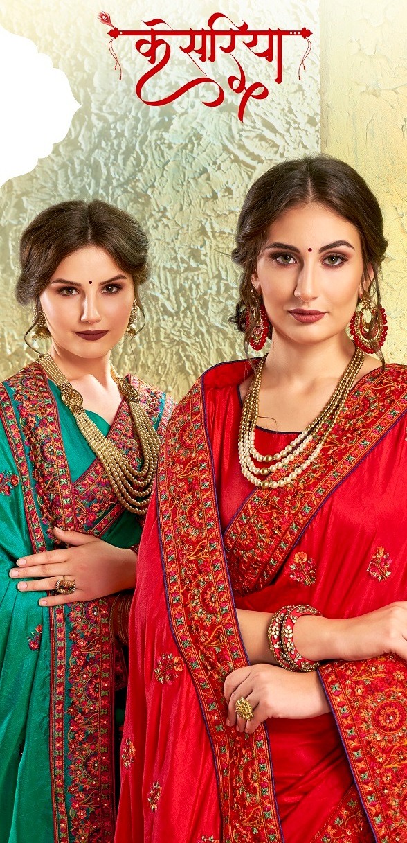Saroj Kesariya Designer Sana Silk With Embroidery Work Saree...