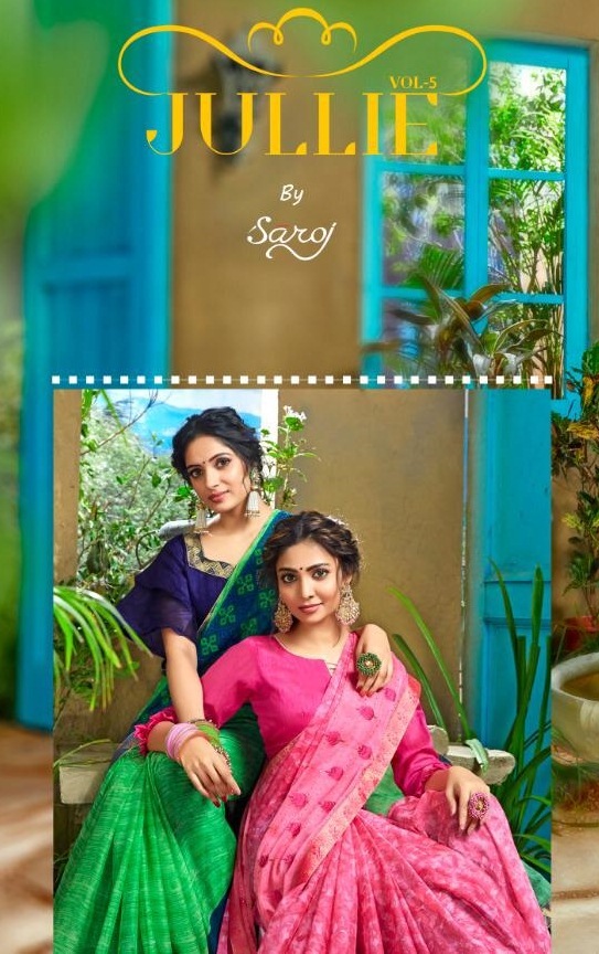 Saroj Julie Vol 5 Printed Chiffon With Embroidery Work Saree...