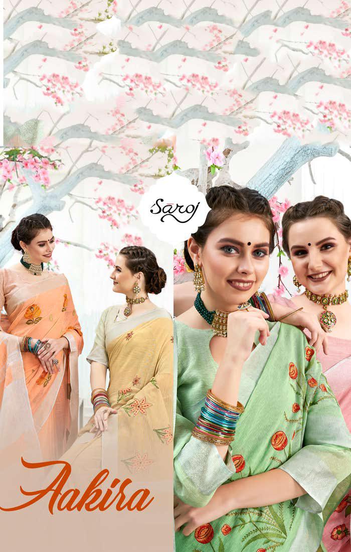 Saroj Aakira Designer Cotton Linen Sarees Collection At Whol...