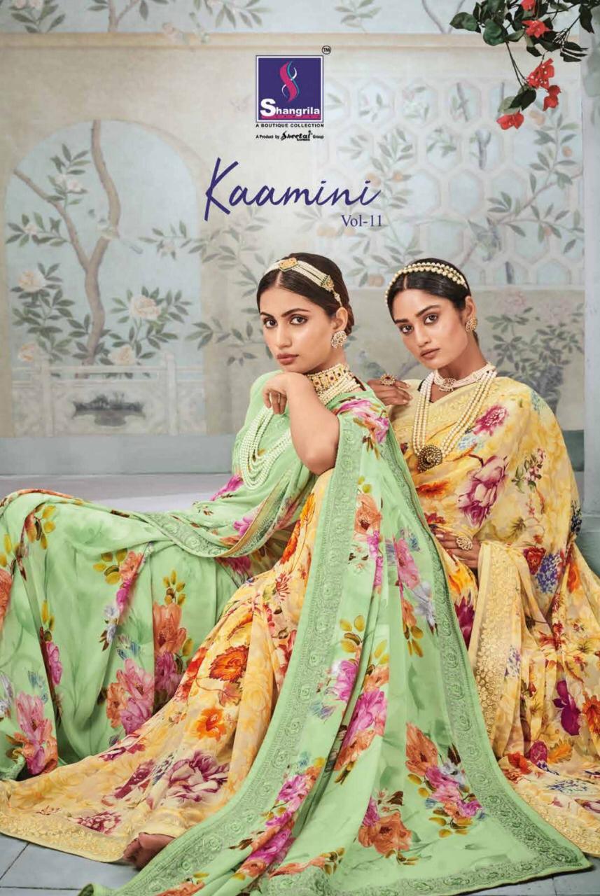 Shangrila Sarees Kaamini Vol 11 Floral Printed Fancy Fabric ...