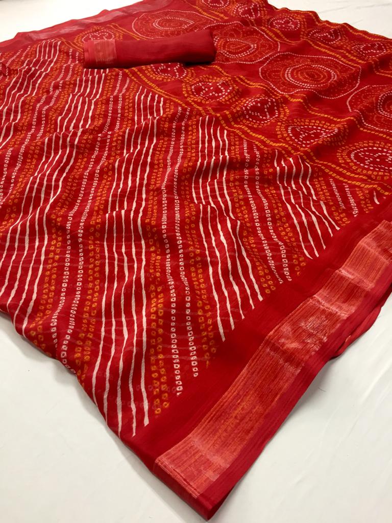Royal Bandhej Designer Printed Chiffon Silk Bandhani Sarees ...