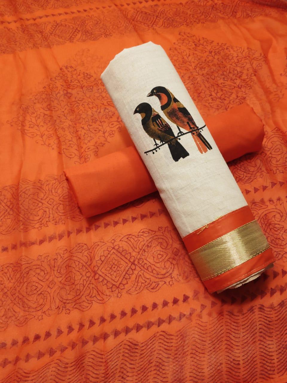 Latest Non Catalog Hand Printed Khadi Cotton Dress Material ...