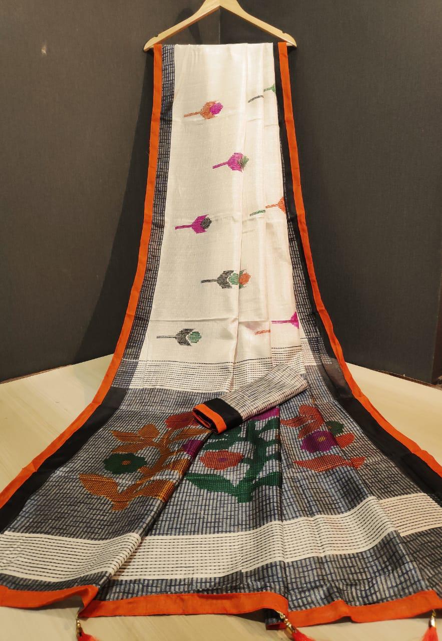 Masakali Designer Printed Linen Silk Sarees Collection At Wh...