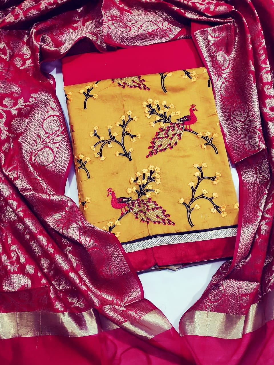 Morni Non Catalog Heavy Chanderi With Embroidery Handwork Dr...