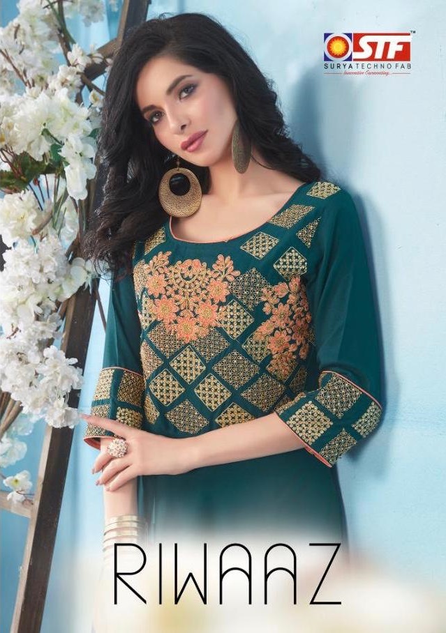 Stf Riwaaz Designer Rayon With Embroidery Work Long Readymad...