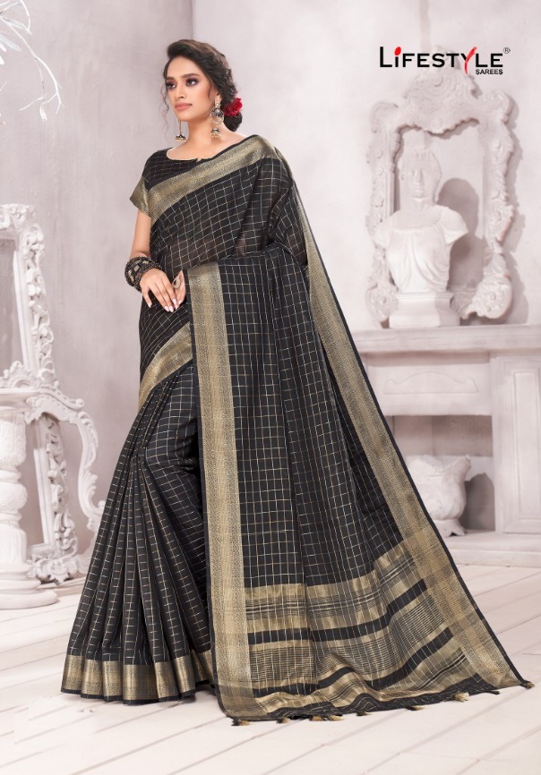 Lifestyle Sarees Kanchan Designer Silk Jari Checks Sarees Co...
