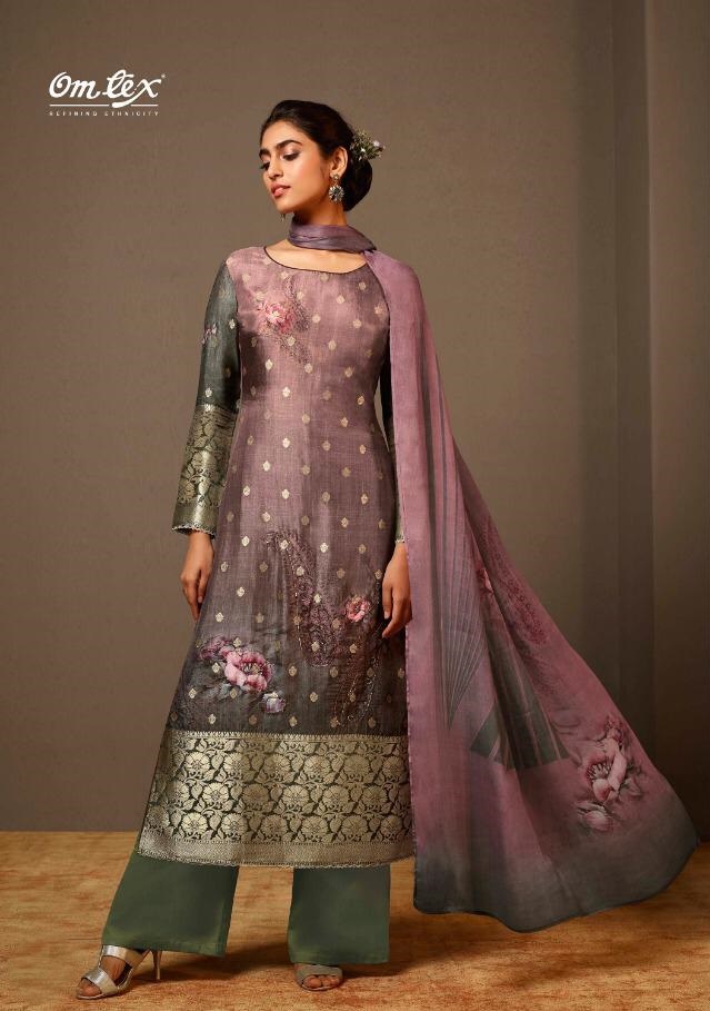 Omtex Kesari Designer Digital Printed Banarasi Jacquard Dres...