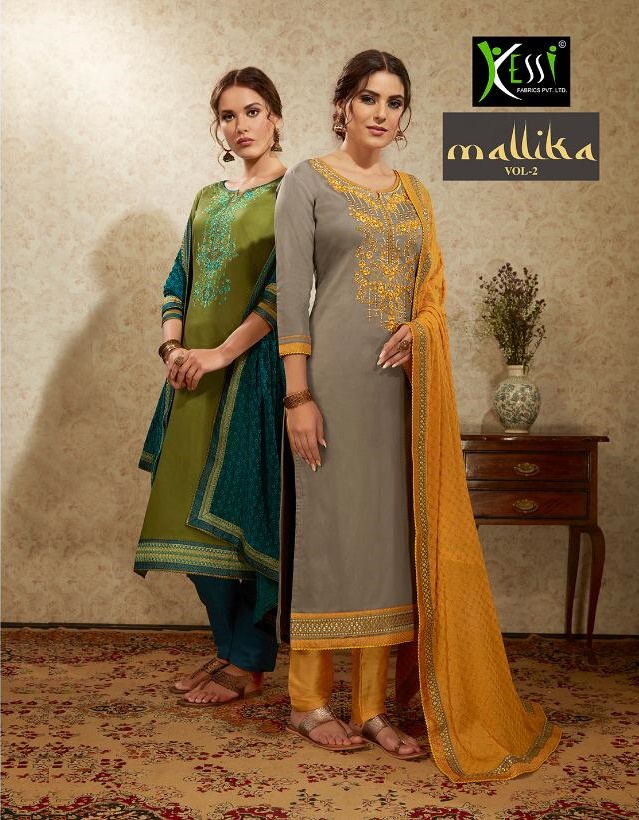 Kessi Fabrics Mallika Vol 2 Jam Satin With Embroidery Work D...