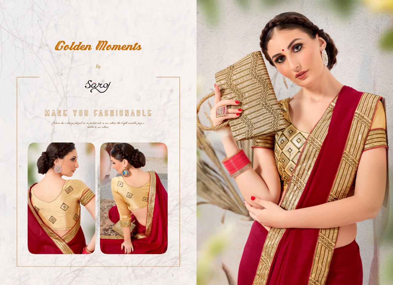 Saroj Sarees Golden Moments Plain Vichitra Silk Sarees Colle...