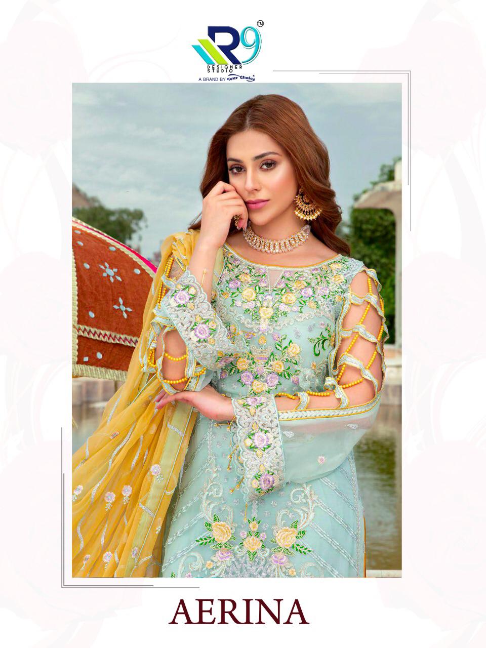 R9 Designer Aerina Heavy Embroidered Faux Georgette And Net ...