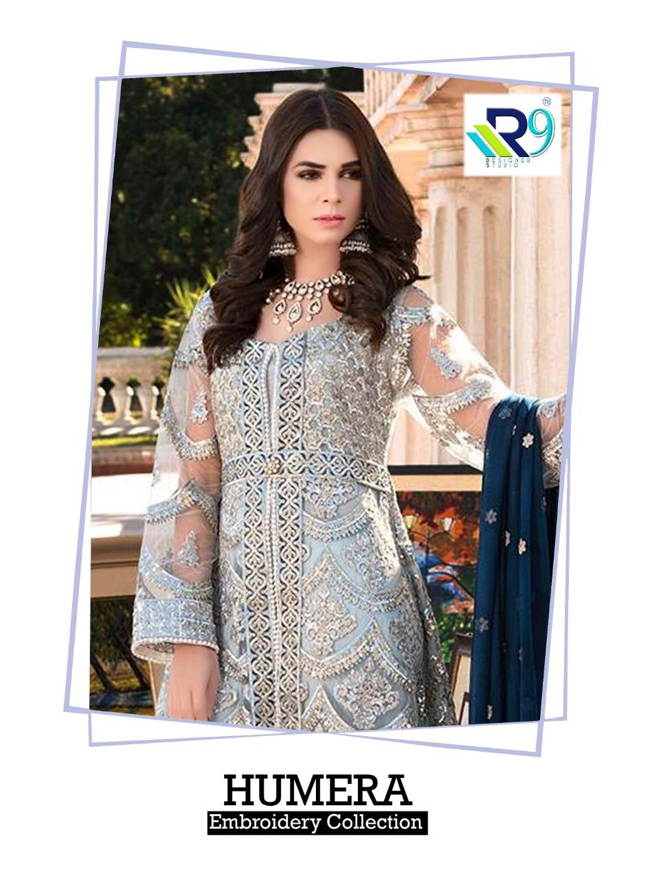 R9 Designer Humera Embroidery Collection Faux Georgette And ...
