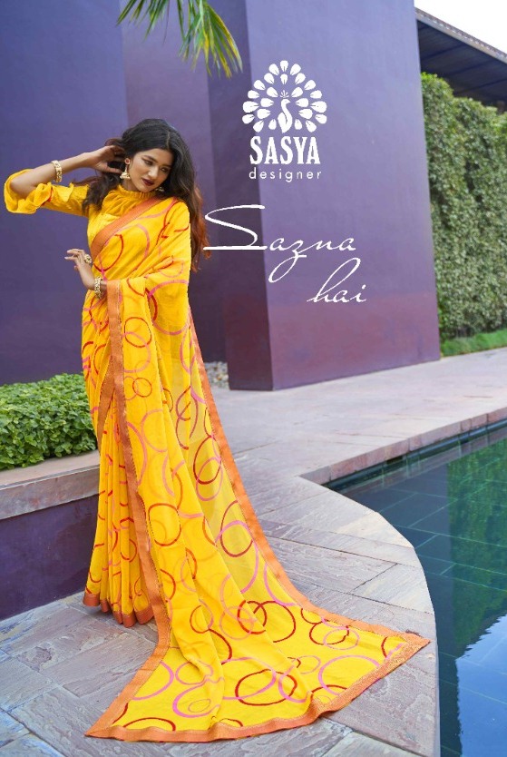 Sasya Designer Sazna Hai Printed Bemberg Georgette Sarees Co...