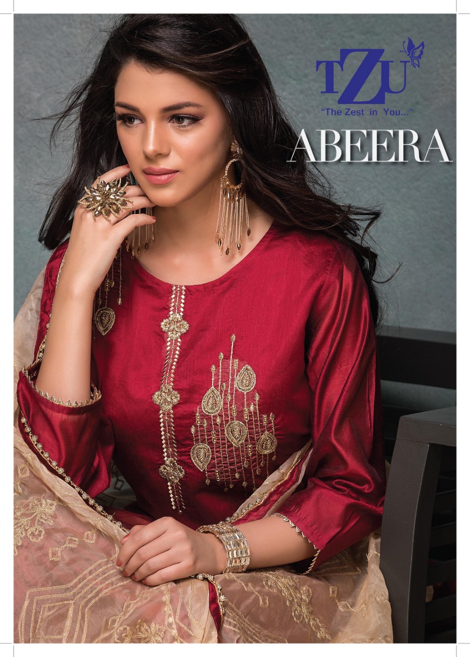Tzu Abeera Modal Chanderi And Georgette With Embroidery Work...