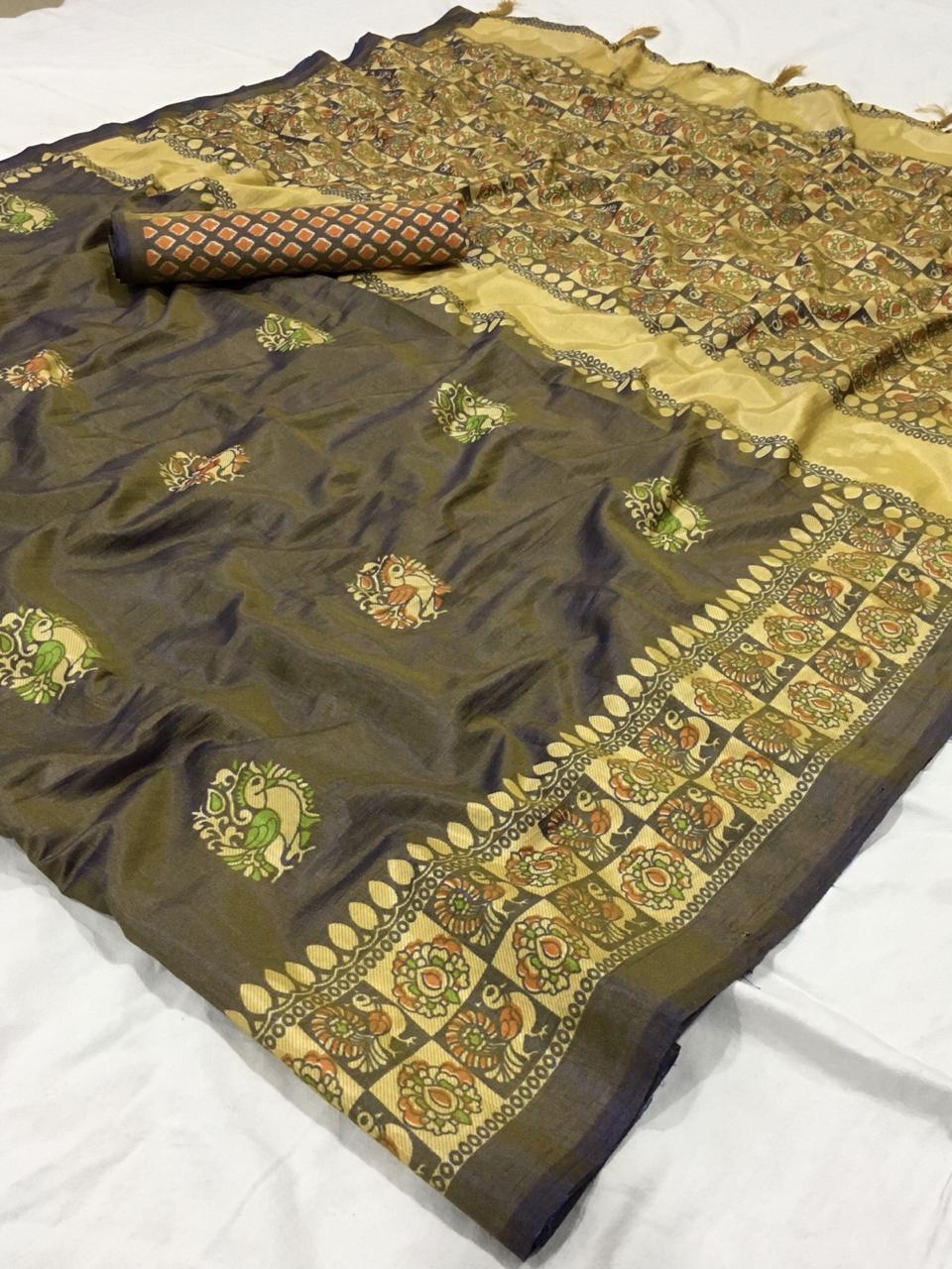 Vikruti Designer Printed Sana Silk Sarees Collection At Whol...