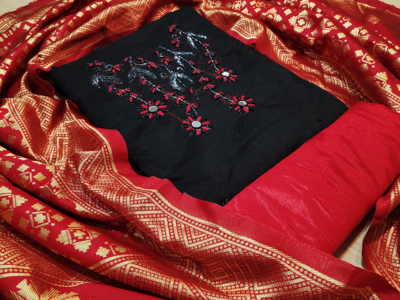 Non Catalog Modal Chanderi Silk With Handwork Dress Material...