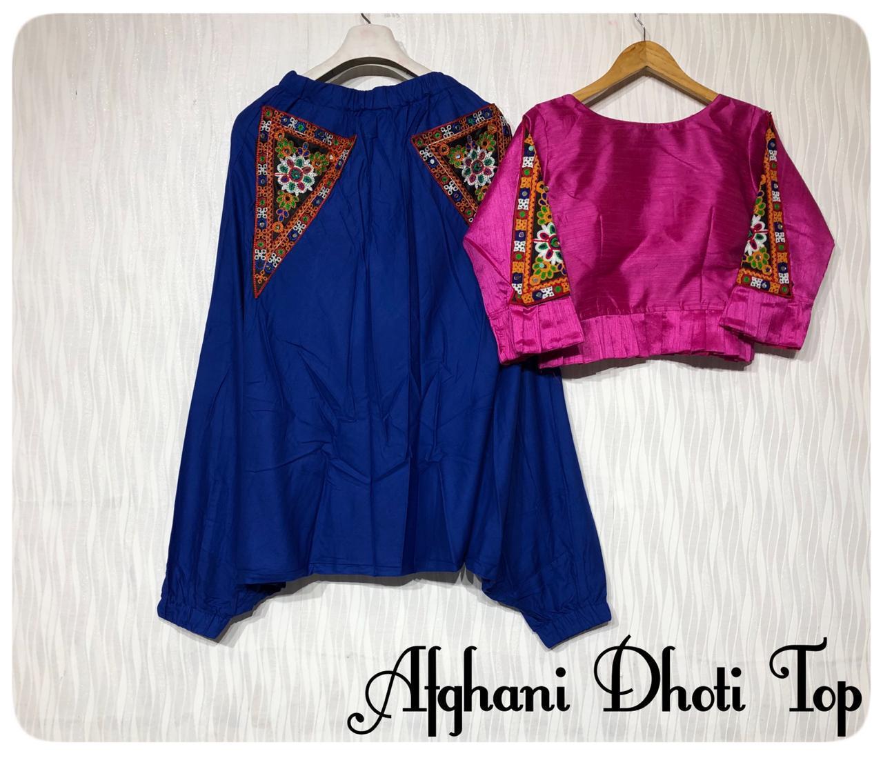 Afghani Top Pants Silk Top With Embroidery Patch And Rayon D...