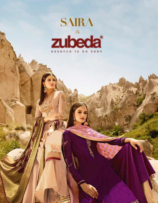 Zubeda Saira Designer Embroidered Satin Georgette Dress Mate...