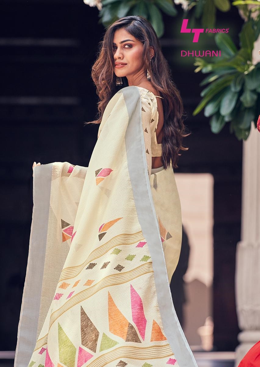 Lt Fabrics Dhwani Designer Printed Kora Silk Sarees Collecti...