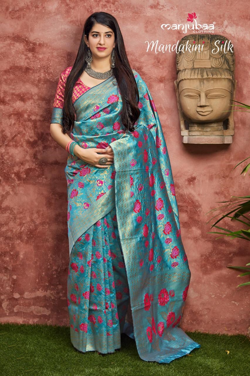 Manjubaa Clothing Mandakini Silk Designer Banarasi Silk Sare...