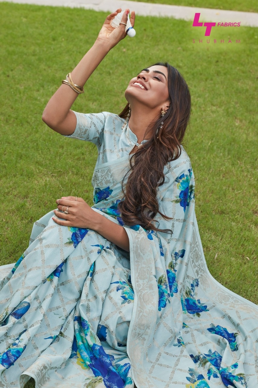 Lt Fabrics Shubham Designer Printed Linen Silk Sarees Collec...