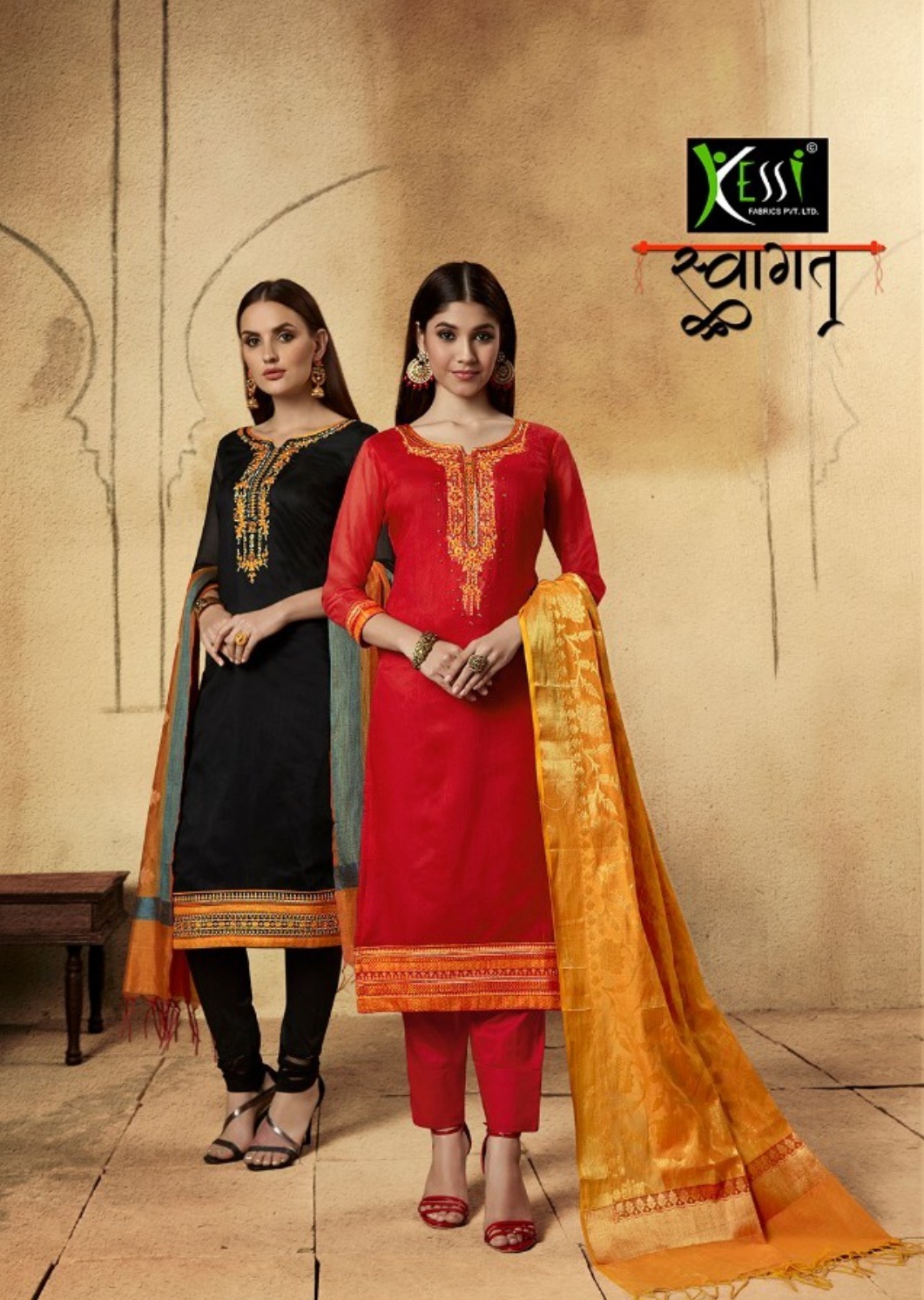Kessi Fabrics Swagat Banarasi Chanderi Embroidery Work With ...