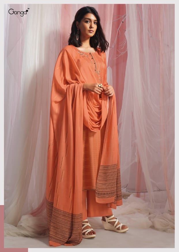 Ganga Soft As A Dove Wool Dobby Pashmina With Work Dress Mat...