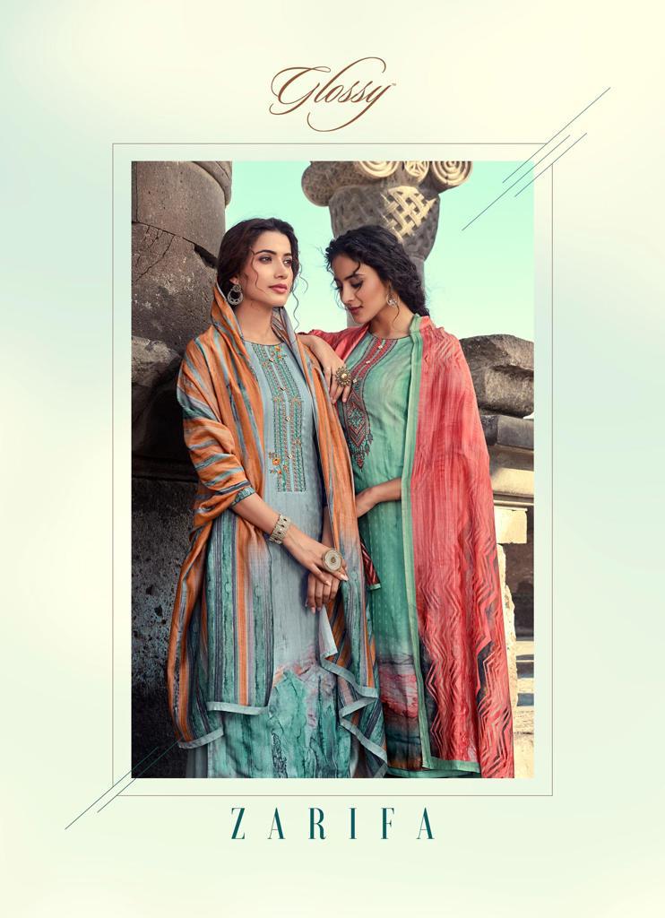 Glossy Zarifa Printed Pashmina Dress Material Collection At ...