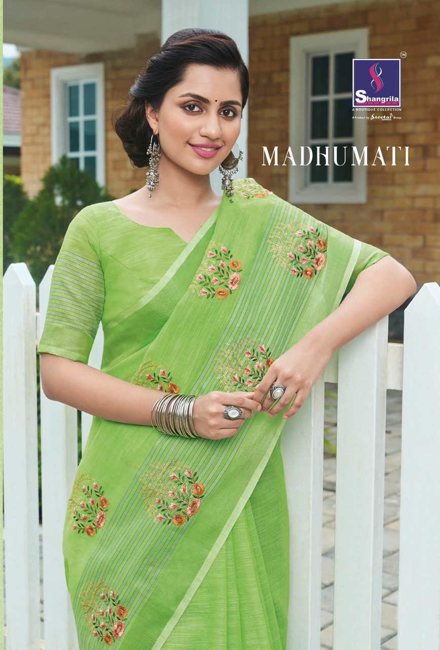 Shangrila Sarees Madhumati Designer Linen With Work Sarees C...