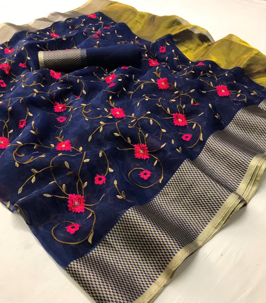 Lt Fabrics Deeksha Tissue Silk With Embroidery Work Sarees C...