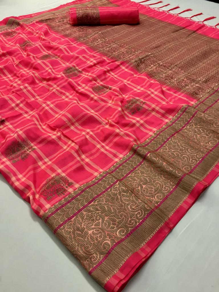 Lt Fabrics Rivayat Designer Checks Printed Soft Silk Sarees ...