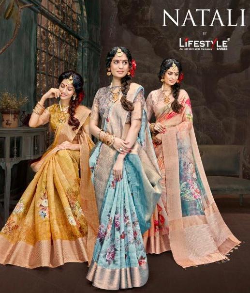 Lifestyle Sarees Natali Printed Linen Sarees Collection At W...