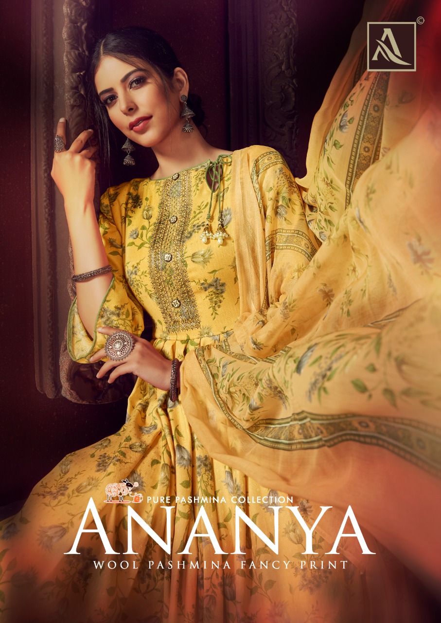 Alok Suits Ananya Printed Wool Pashmina Jacquard Dress Mater...