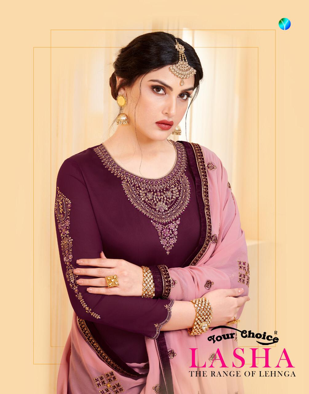 Your Choice Lasha Satin Georgette With Embroidery Work Salwa...