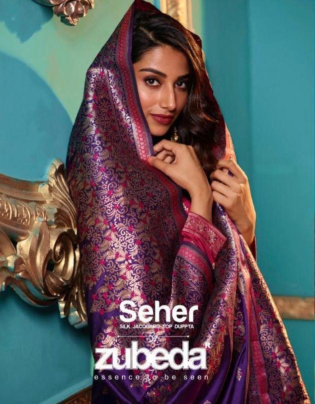Zubeda Seher Silk Jacquard With Diamond Work Dress Material ...