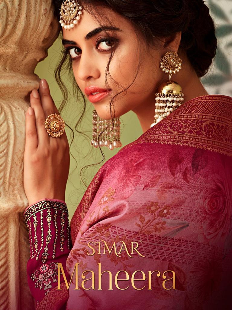 Glossy Simar Maheera Designer Satin Georgette With Embroider...