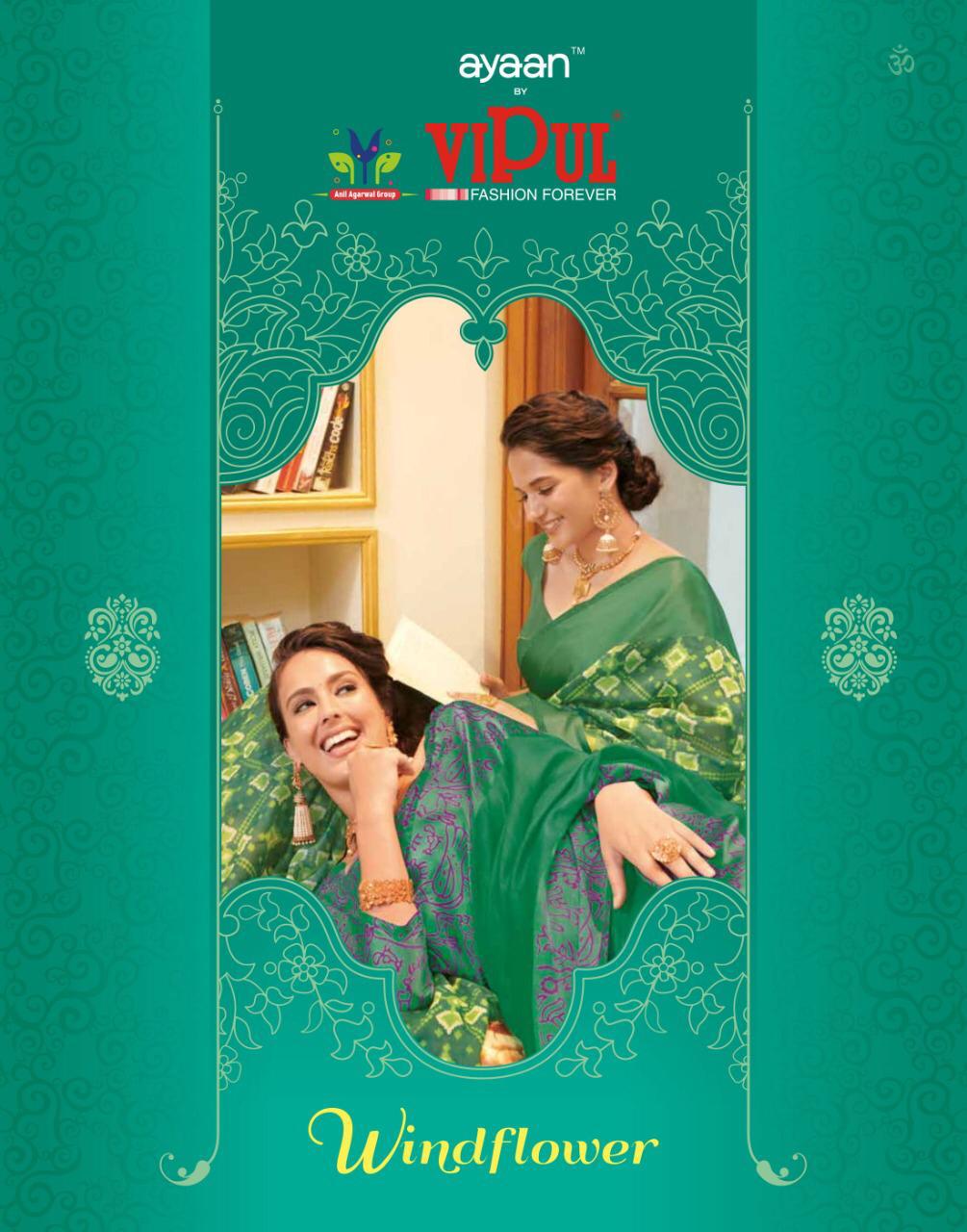 Vipul Fashion Ayaan Windflower Printed Silk Satin Sarees Col...