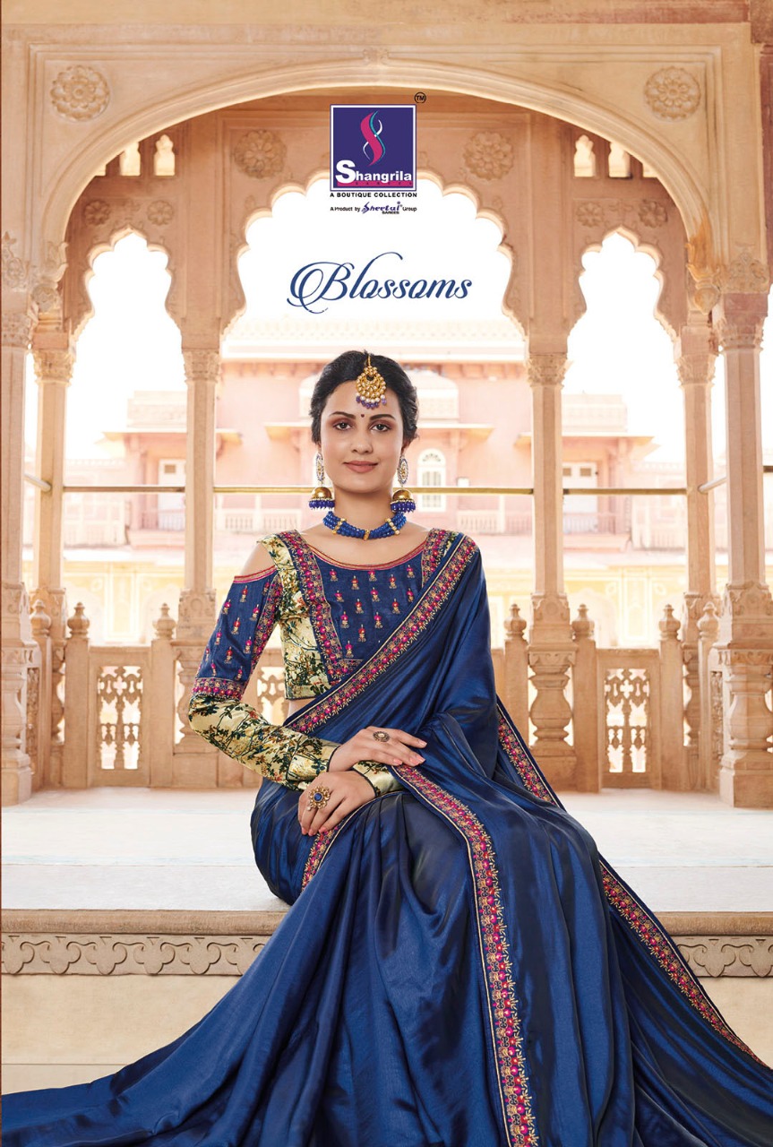 Shangrila Sarees Blossoms Designer Fancy Fabric With Work Pa...