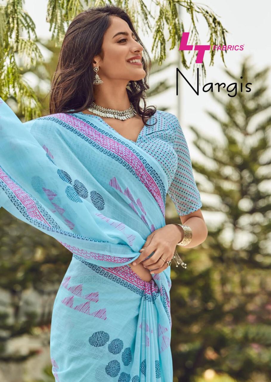 Lt Fabrics Nargis Designer Printed Linen Sarees Collection A...