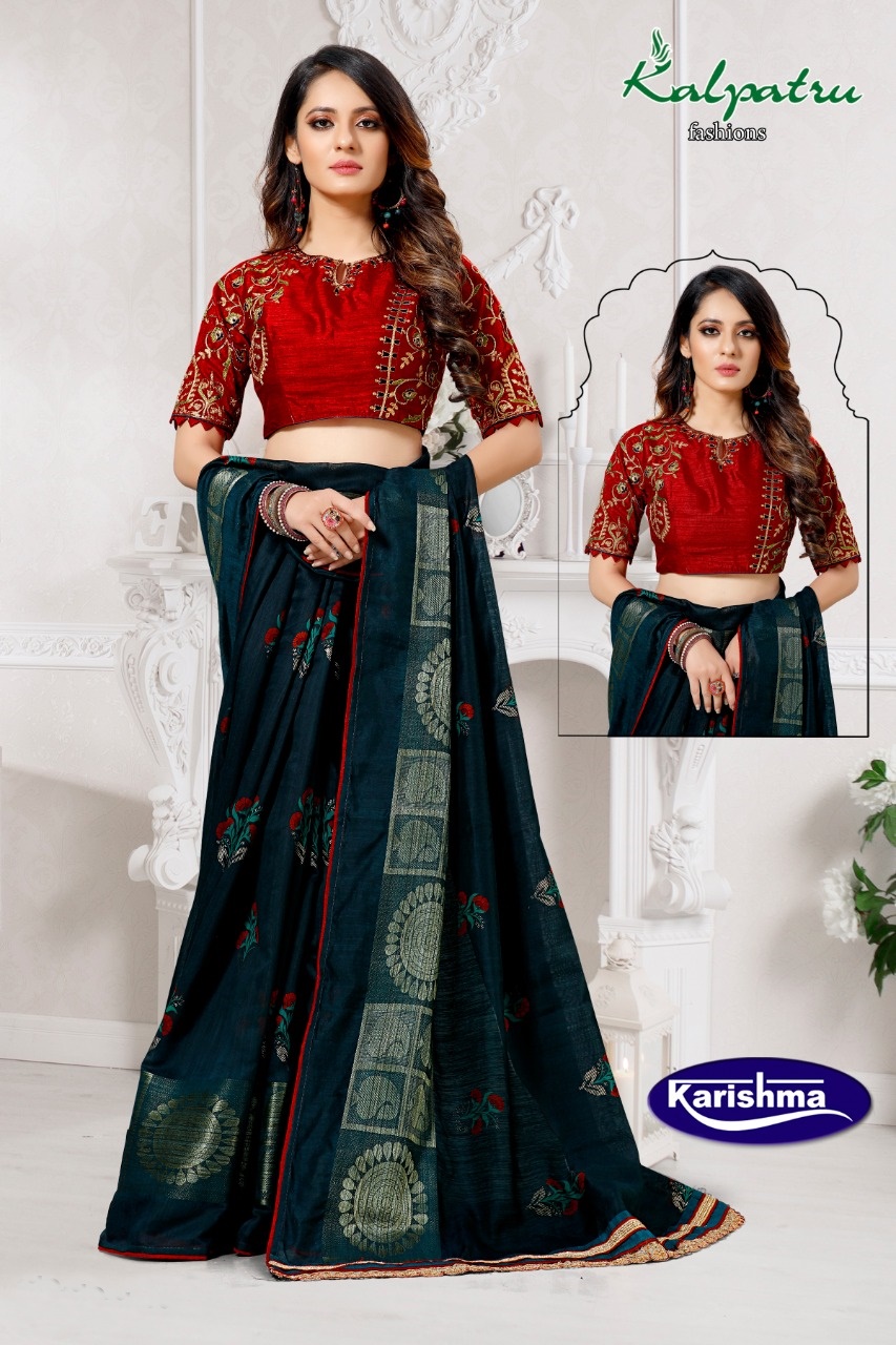 Karishma Designer Embroidered Fancy Fabric Sarees Collection...